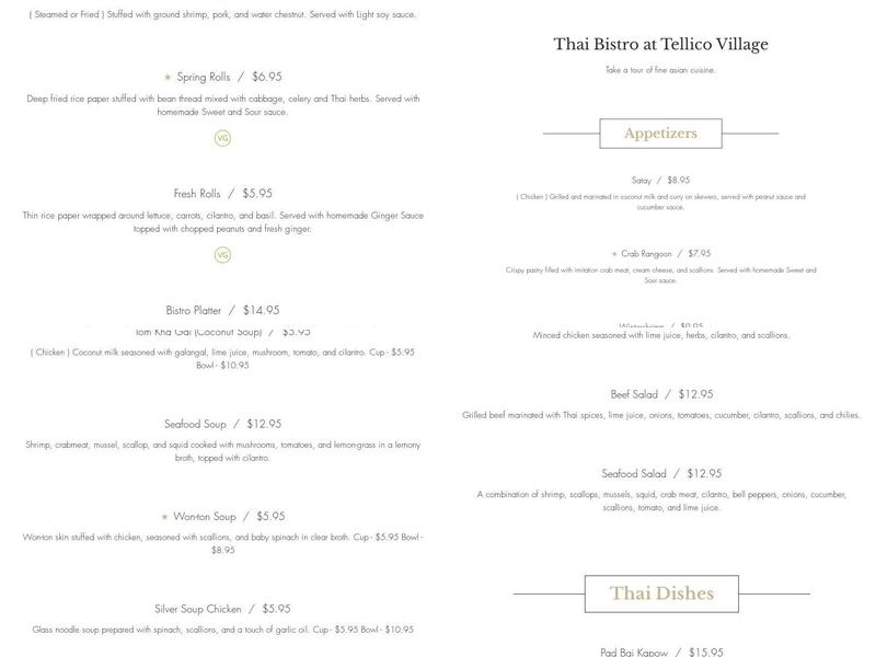 Thai Bistro at Tellico Village Menu