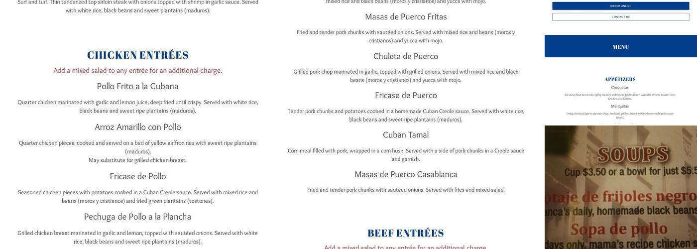 CasaBlanca Cuban Grill Menu