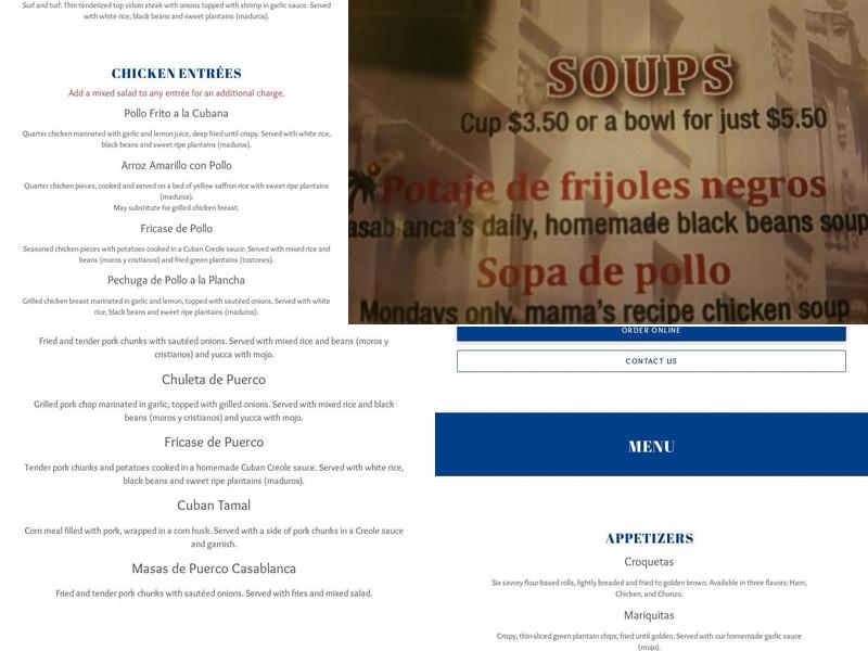 CasaBlanca Cuban Grill Menu