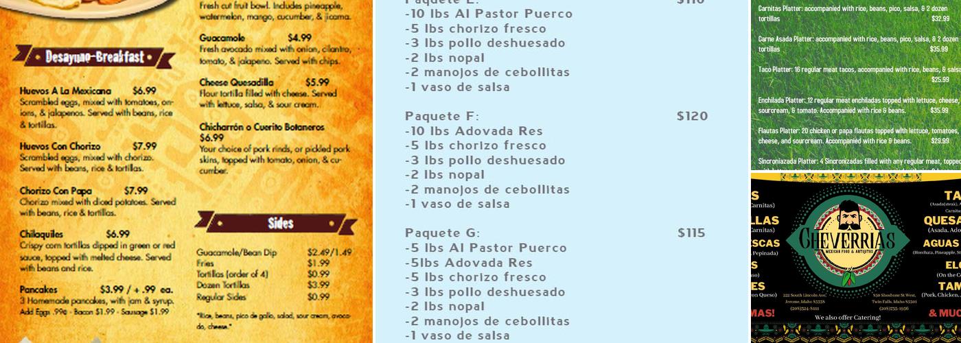 Carnitas & Birria Cheverria Menu