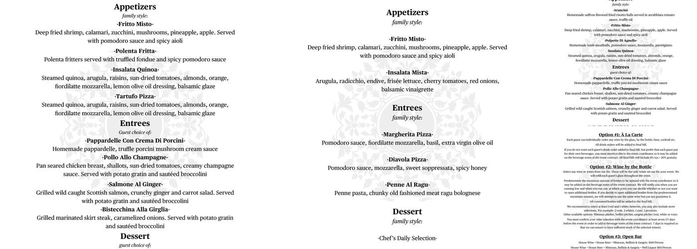 Strada in the Grove Menu