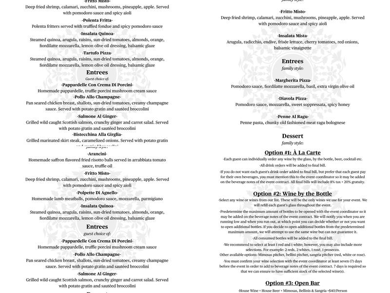 Strada in the Grove Menu