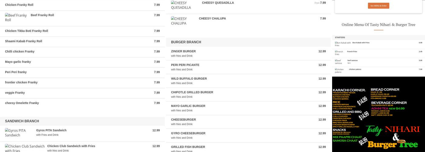 TASTY NIHARI (Zabiha Halal)Tasty Burger Menu