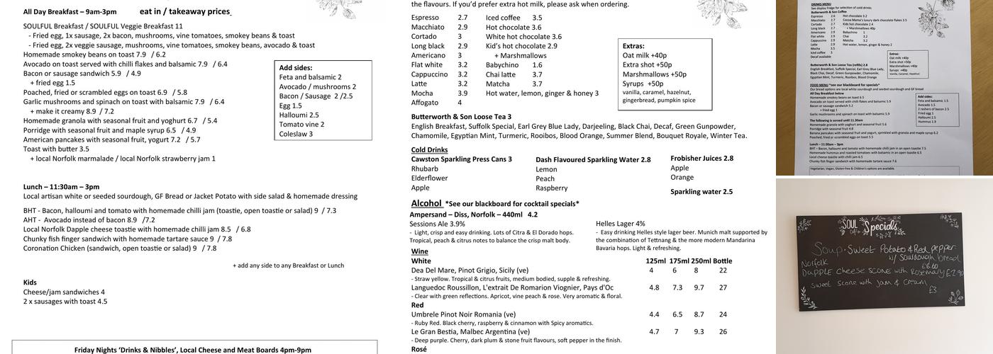 SOUL Cafe Menu