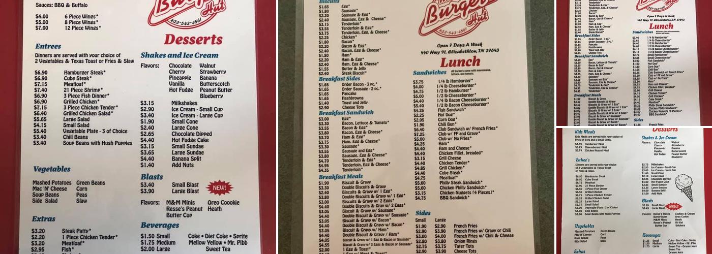 Burger Hut Menu