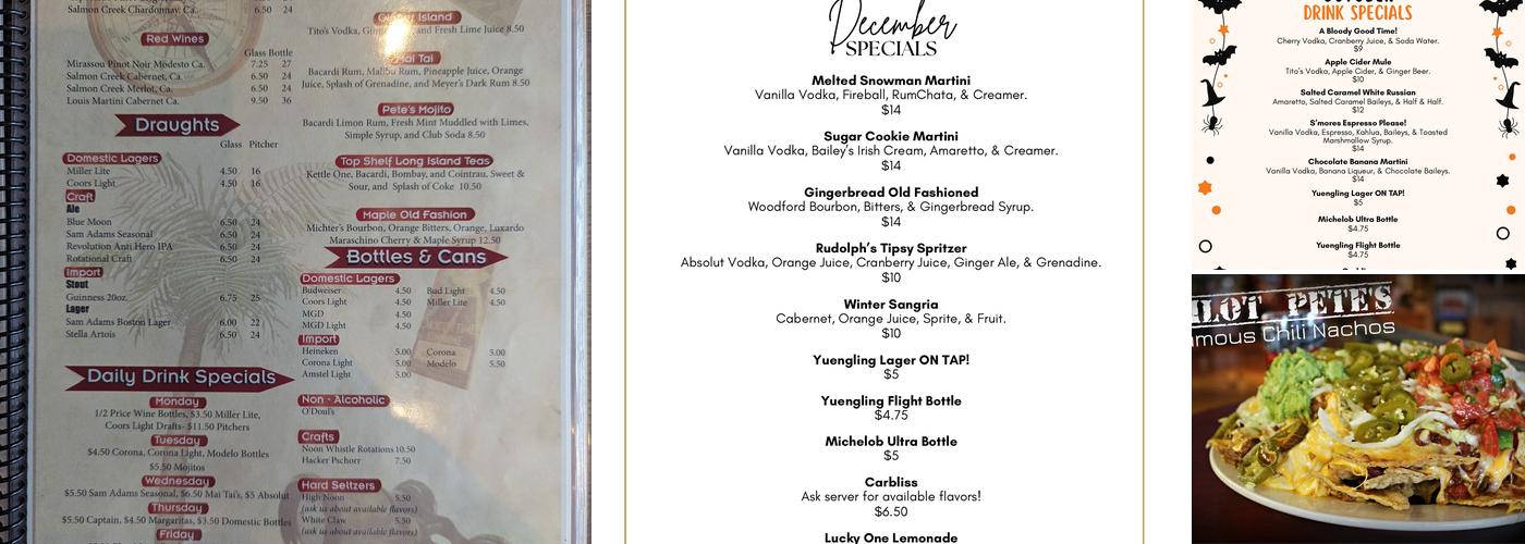 Pilot Pete's Menu