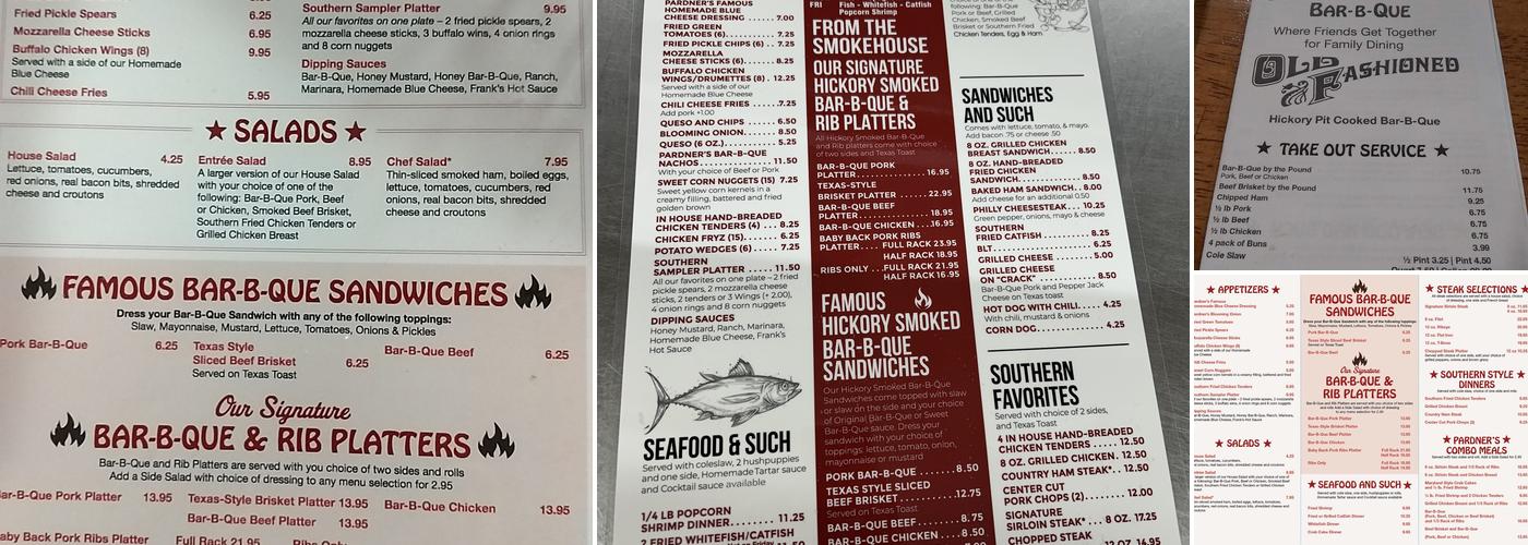 Pardner's Bar-B-Que Menu