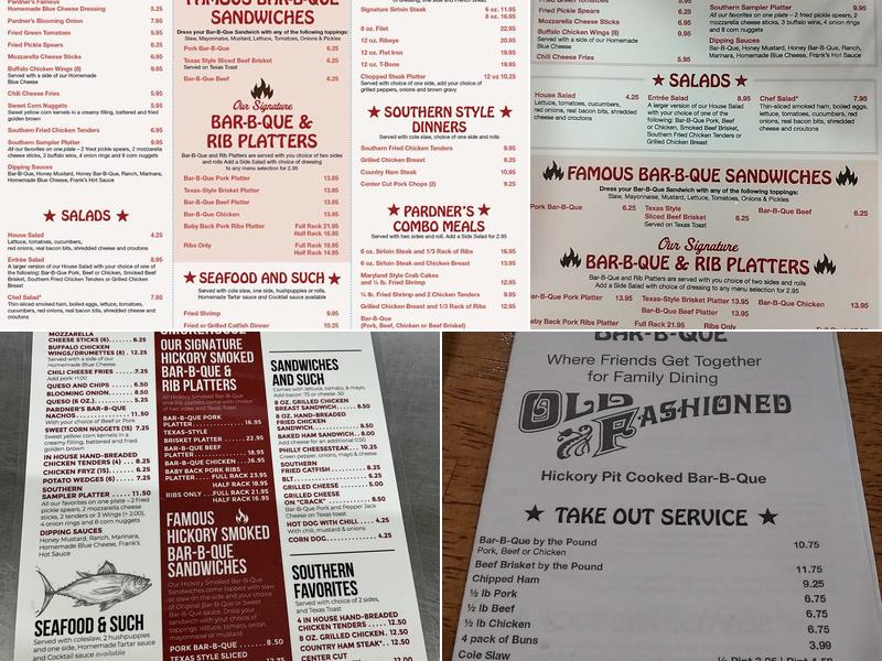 Pardner's Bar-B-Que Menu