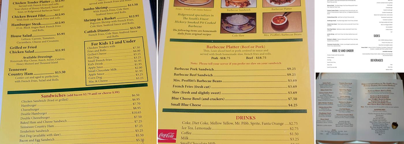 Ridgewood Barbecue Menu