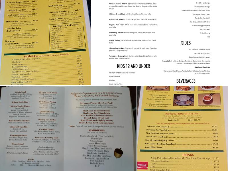 Ridgewood Barbecue Menu