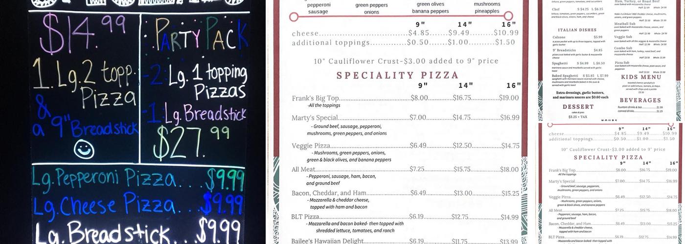 Frank and Marty's Pizza & Subs Menu