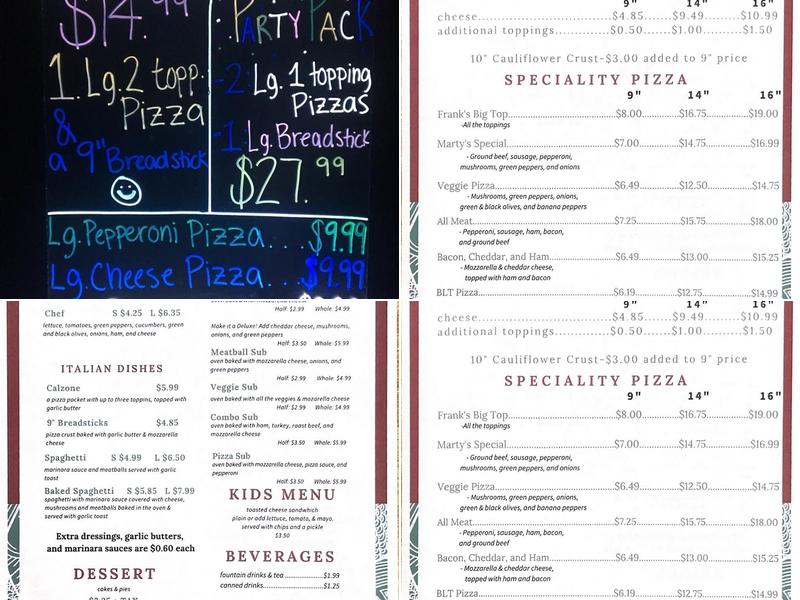 Frank and Marty's Pizza & Subs Menu