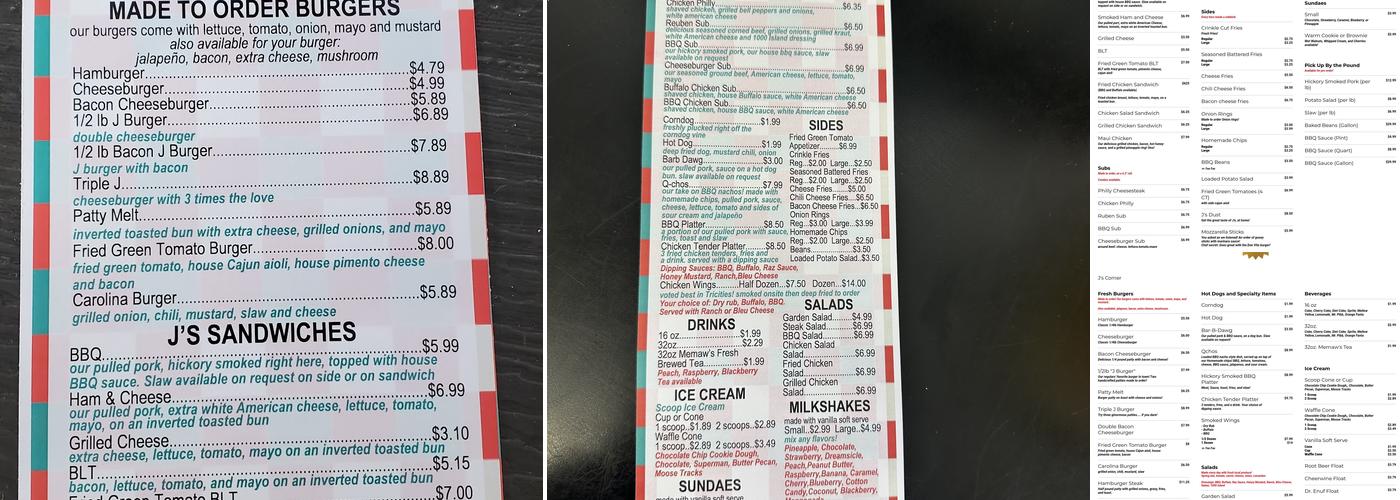 J's Corner Menu