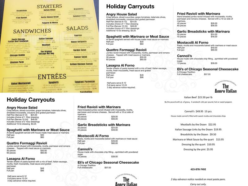 The Angry Italian Restaurant Menu