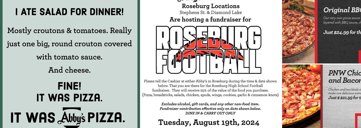 Abby's Legendary Pizza Menu