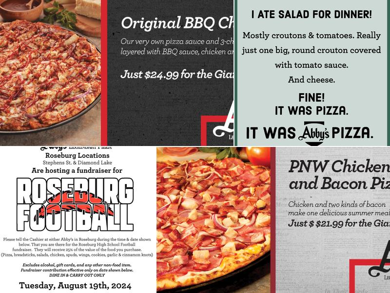 Abby's Legendary Pizza Menu