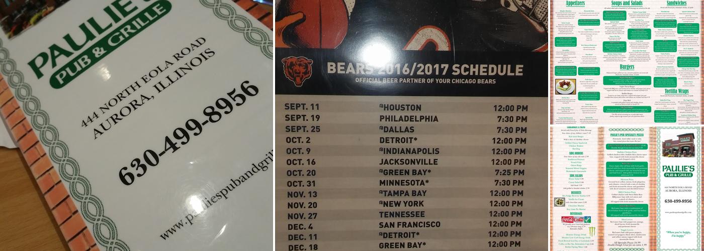 Paulie's Pub and Grille Menu