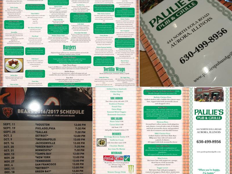 Paulie's Pub and Grille Menu