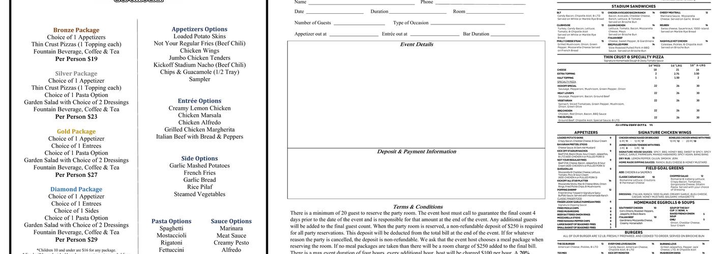 Kick Off Pizza & Sports Bar Menu