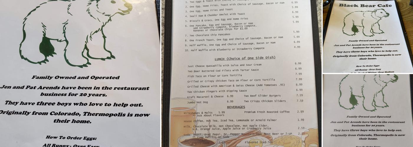 Black Bear Cafe Menu
