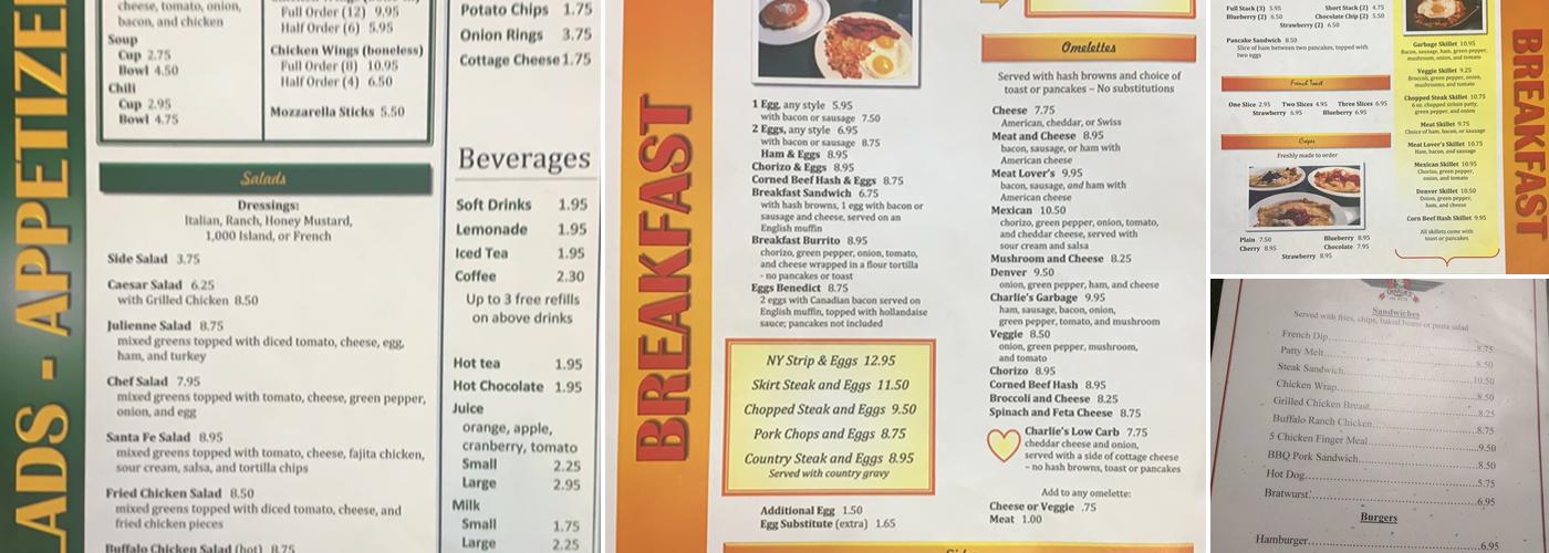 Charlie's Restaurant Menu