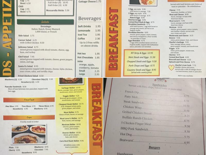 Charlie's Restaurant Menu