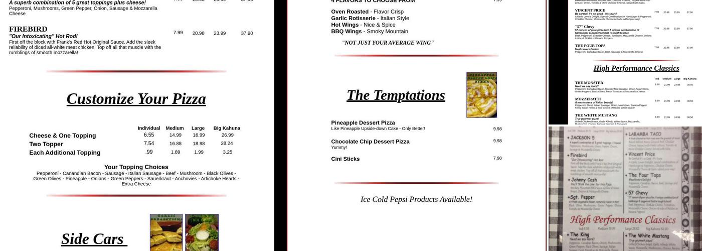 Sally's Classic Pizza Menu