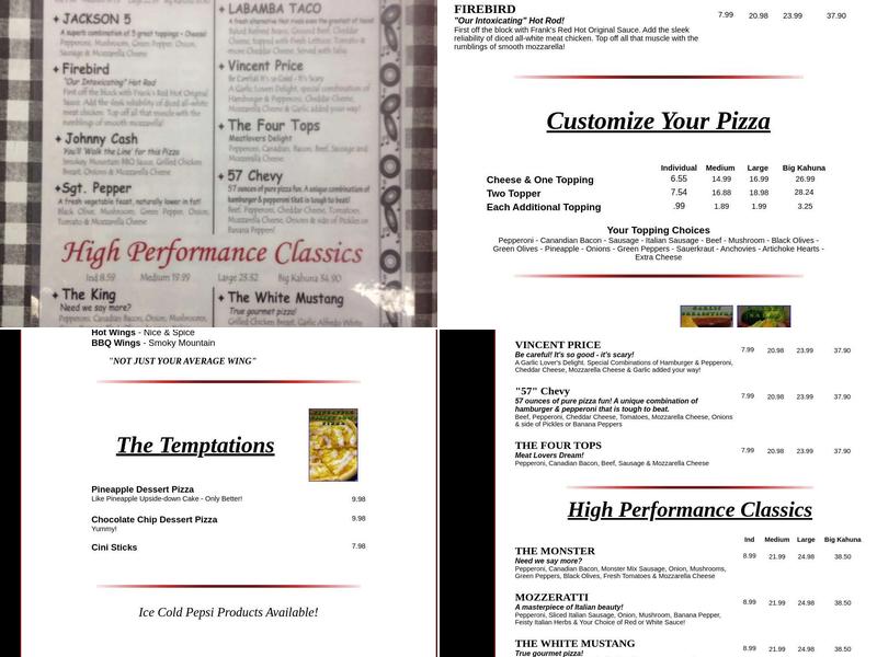 Sally's Classic Pizza Menu