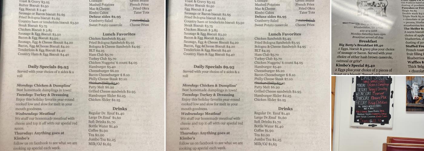 Kimbo's Menu