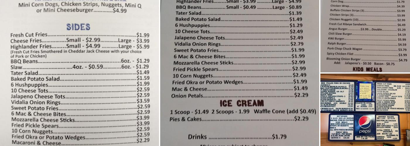 Highlander BBQ Menu