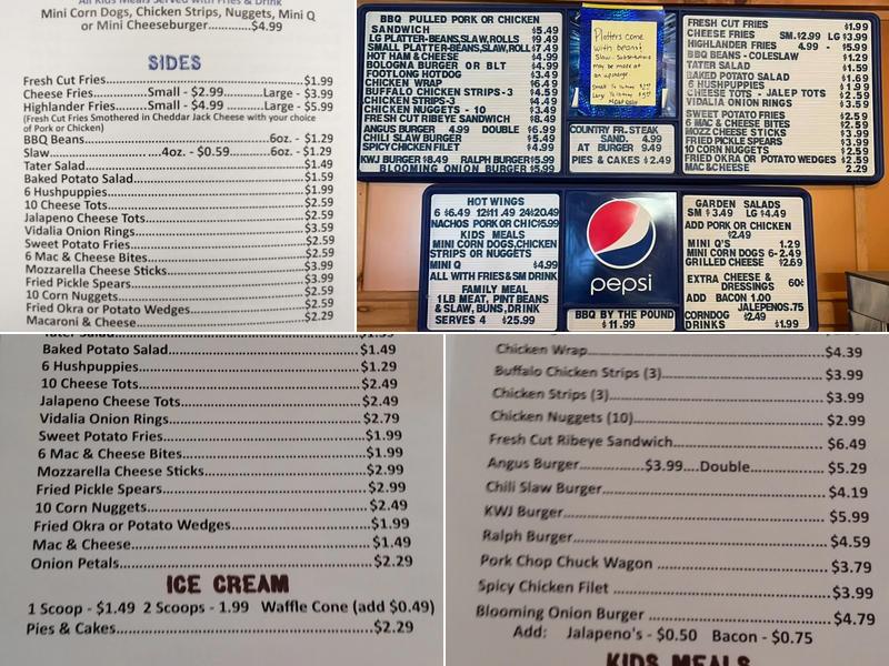 Highlander BBQ Menu
