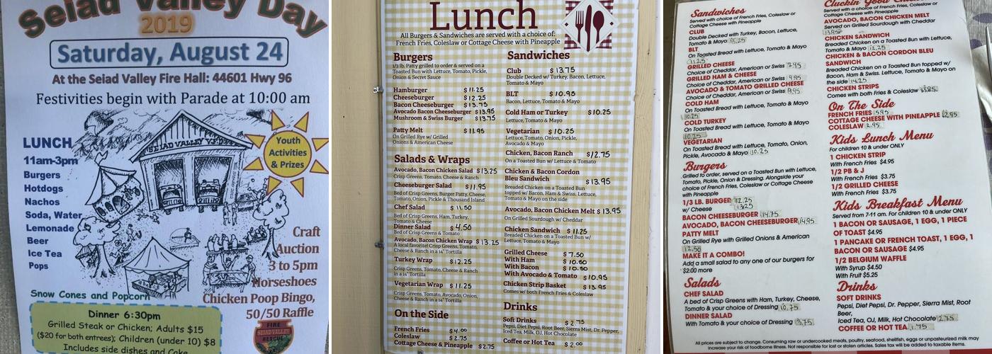 Seiad Cafe Menu