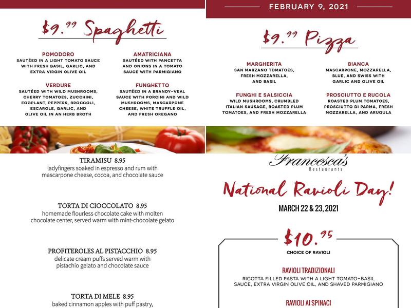 Francesca's Passaggio Menu