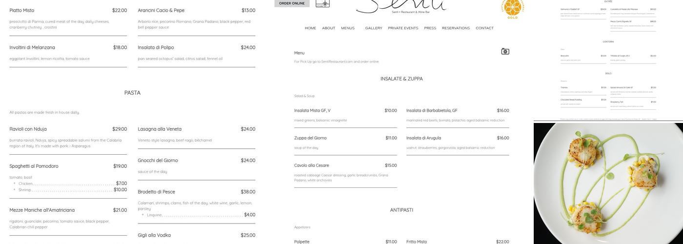Senti Restaurant Menu