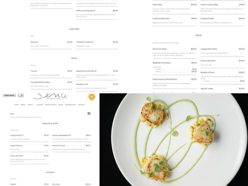 Senti Restaurant Menu
