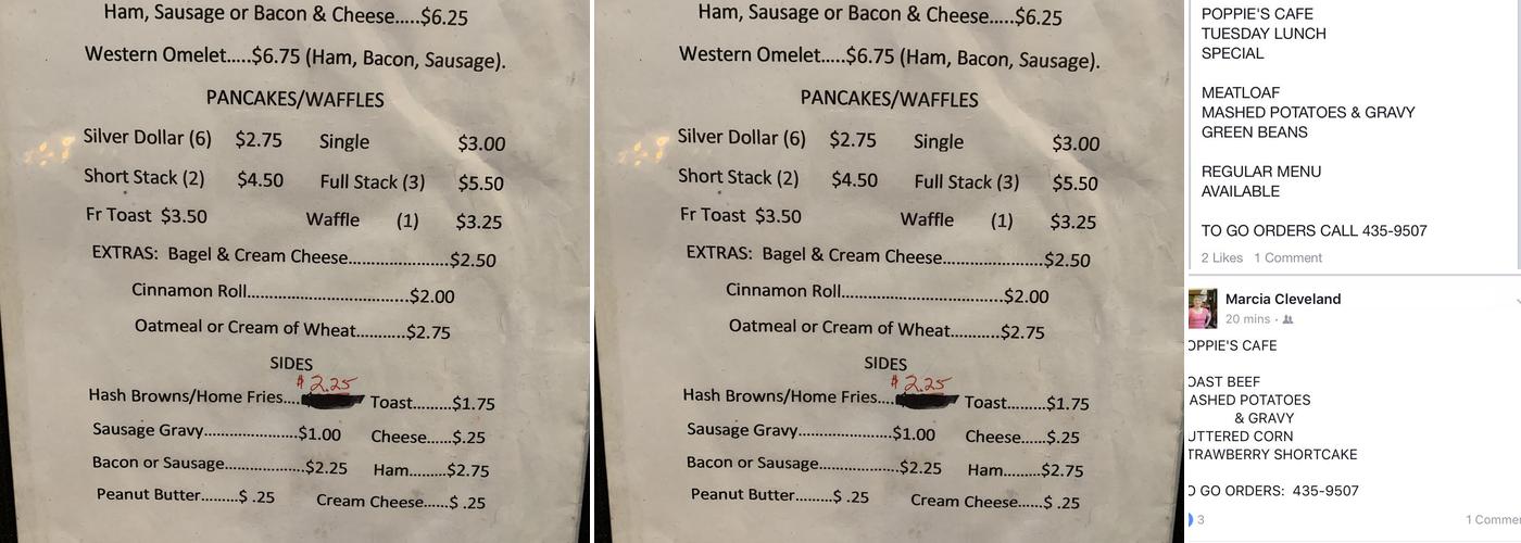 Poppie's Coffee Corner Menu
