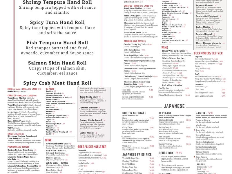 Sushi Tomo Menu