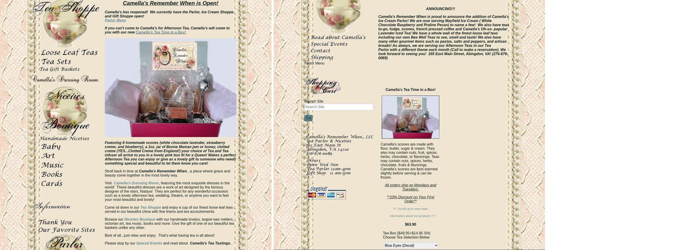 Camella's Remember When Tea Menu