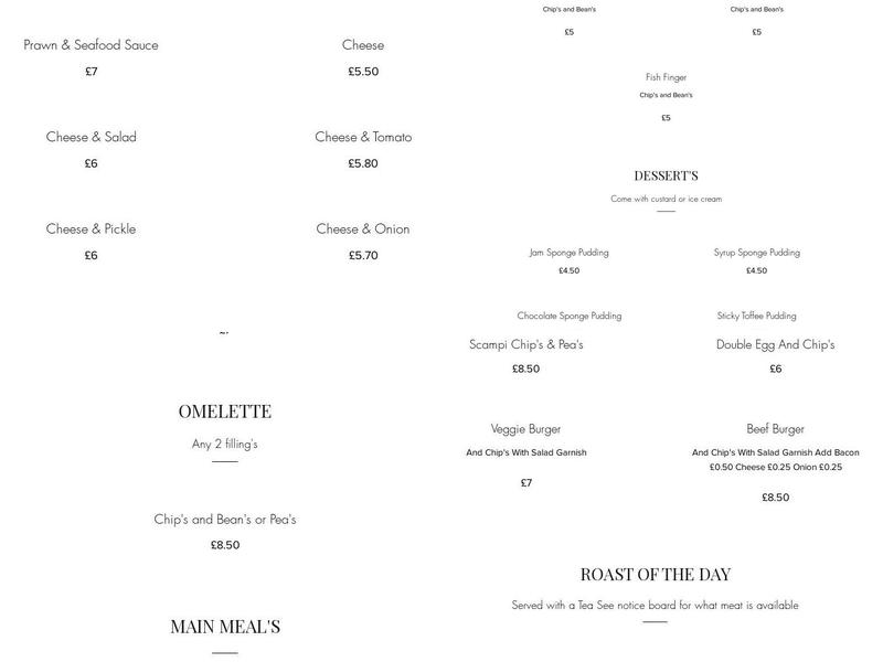 The Town House Cafe Menu