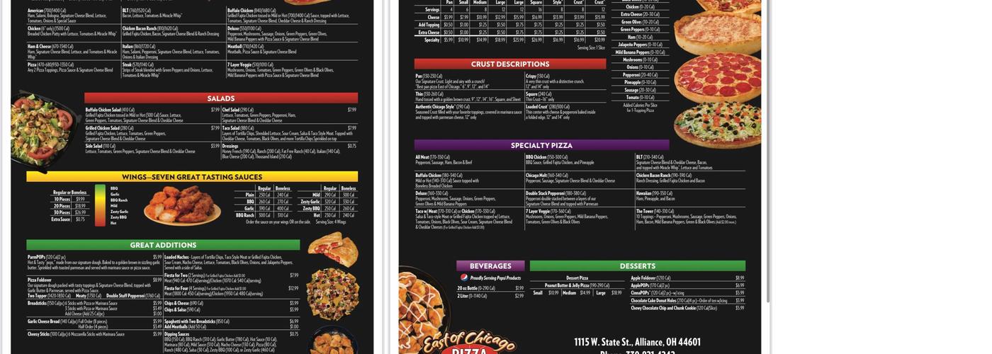 East of Chicago Menu