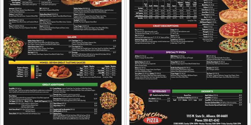 East of Chicago Menu