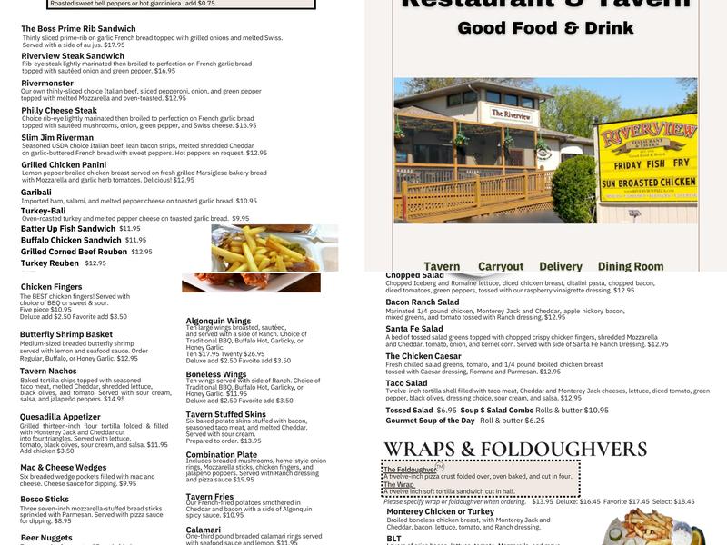 Riverview Restaurant & Tavern Menu