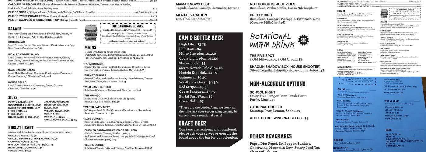 The Cardinal Menu