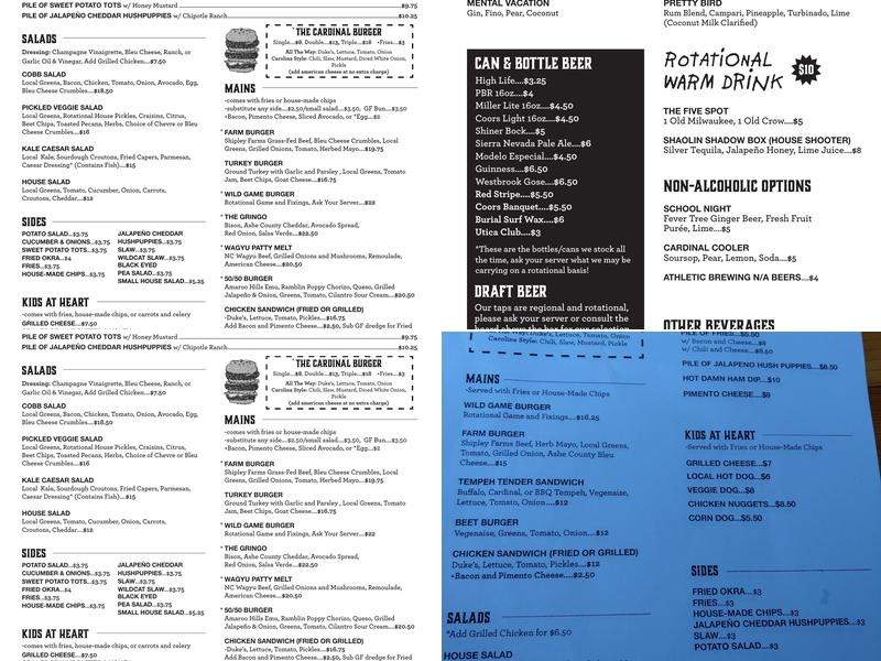 The Cardinal Menu