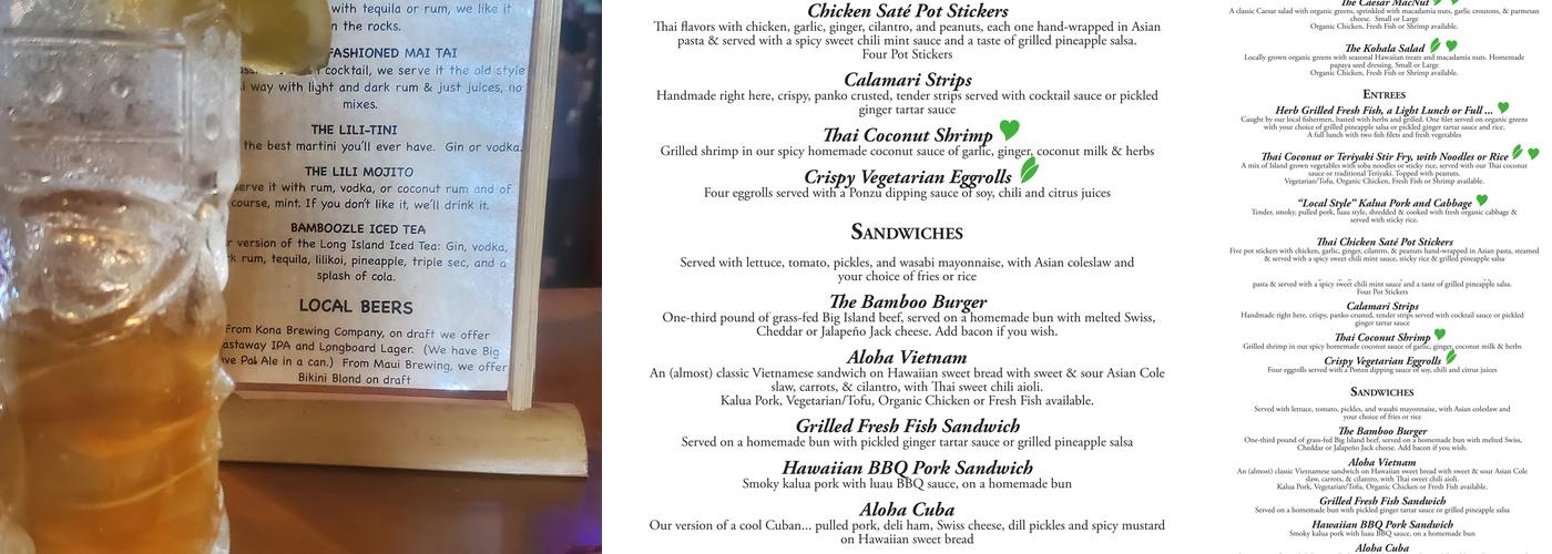 Bamboo Restaurant & Gallery Menu