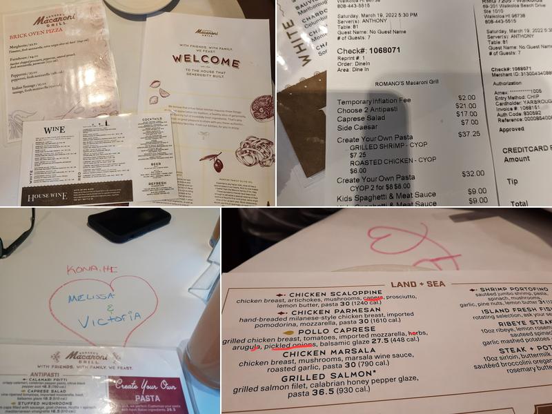 Romano's Macaroni Grill Menu