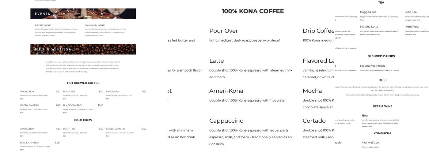 Kona Coffee & Tea Menu
