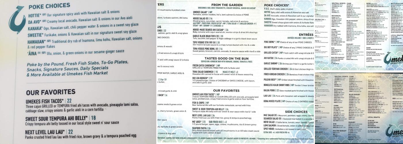 Umekes Fish Market Bar & Grill Menu