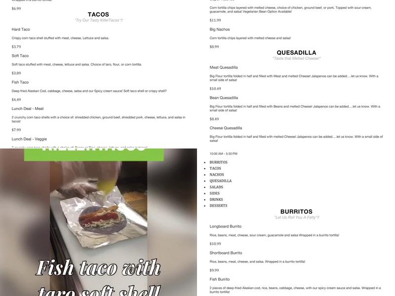 KillerTacos Menu