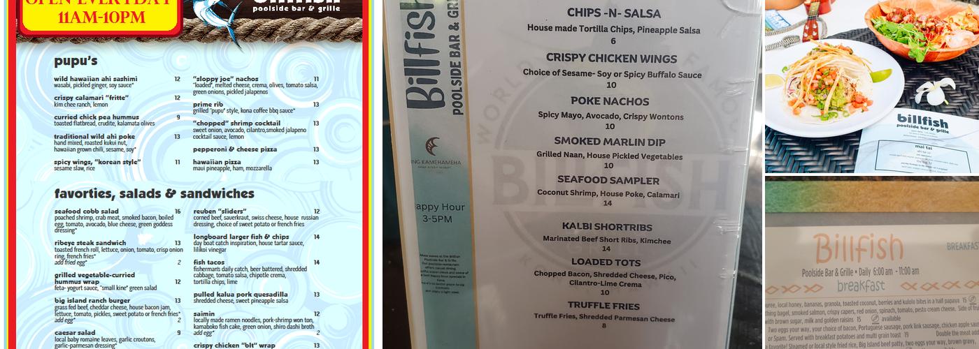 Billfish Poolside Bar & Grille Menu